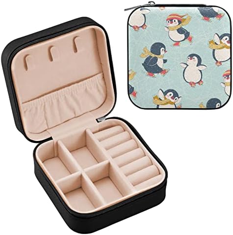 Emelivor Cute pingvins Travel Jewelry Case PU Kožna prijenosna nakita Kutija za putovanja Nakit Organizator