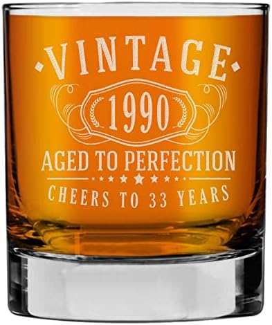Vintage 1990 viski viski staklo - 33rd rođendanski pokloni za muškarce - navijaju do 33 godine - 33. rođendan