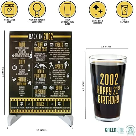 Greenline roba Hretan Rođendan pivo Pinta Glass & 2002 rođendan godina činjenice odbor Set sa postoljem