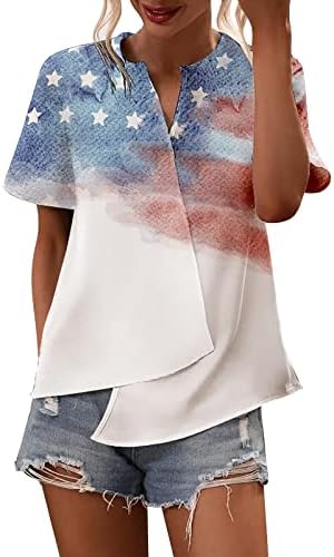 Košulje od 4. jula Žene USA zastava T-majice Nepravilni hem V izrez kratkih rukava Bluze Stars Striped Patriotske
