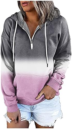 Fmchico ženska blok boja lagana casual aktivna 1/4 zip up pulover duks dukseva