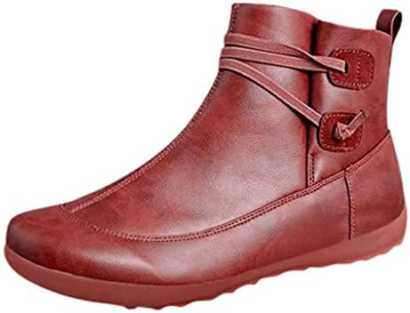 Klinaste čizme za žene čizme ravne ženske čizme zimske kože okrugle cipele vodootporne starinske gležnjeve