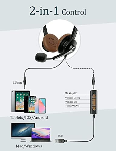 USB slušalice sa mikrofonom, Ultra Comfort žičane slušalice preko ušiju sa mikrofonom za poništavanje buke,