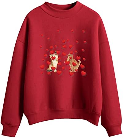 Valentinovo Raglan Crewneck vrhovi za žene Slatka mačka srce Ispiši duksere dugih rukava labav fit pulover