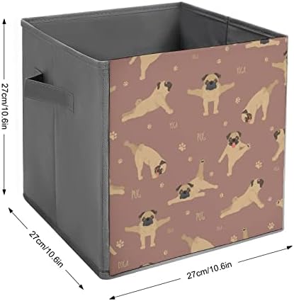 Joga psi i vježbe Pug platnene slikovane za skladištenje Cube Organizator košare sa ručkama za kućni uredski automobil