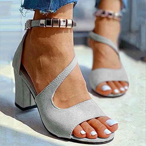 Drvene zabavne sandale Žena gležnjače CHUNKY pete sandale elegantne metalne kopče ured klizne holoow out cipele