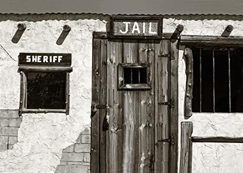 BELECO Fabric 5x3ft Zapadni zatvor i šerifova kancelarija pozadina Old West Ghost Town zatvor šerif prozor