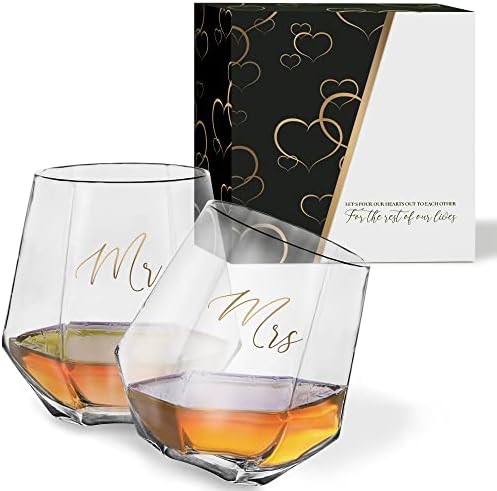 Mascoto Mr and Mrs Whiskey Glass Poklon Set, Najbolji poklon za vjenčanje, zaruke, godišnjicu, parove, njegovu
