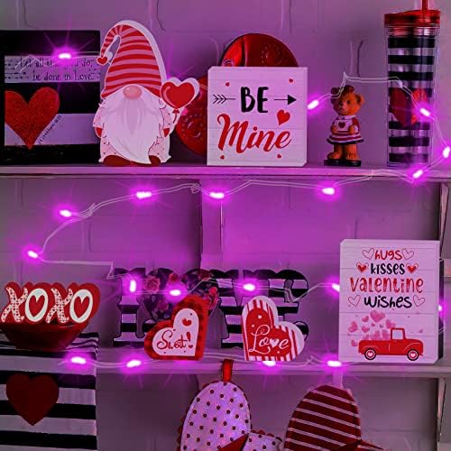Valentines Day slojeviti ladica dekoracije Set-7kom crveno roze Valentines drveni znakovi Tabela