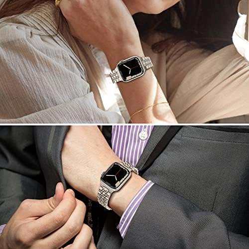 Anlinser Metal Bands kompatibilni sa Apple Watch Band 45mm 44mm 42mm za žene muškarce, remen od nehrđajućeg čelika