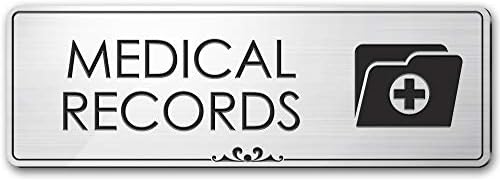 Medicinska rekordna soba potpisuje kancelarijski medicinski materijal znak, brušeno srebro, ugravirano, 3 x