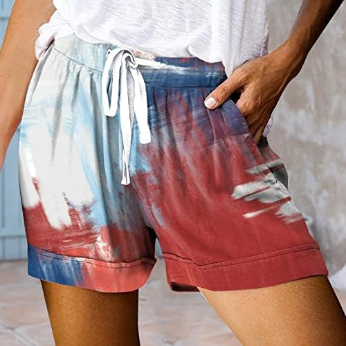 Ruiruilico Patriotske ženske kratke hlače 2023. 4. srpnja Ljetne cašice Elastične tačke plaže s džepovima