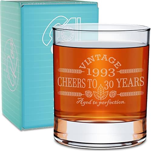 30. rođendan pokloni za njega-11 oz gravirano Bourdon Glass - Vintage 1993 Cheers to 30 godina rođendanski