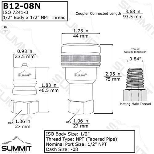 1/2 NPT ISO 7241-B Set hidraulične spojnice za brzo odvajanje