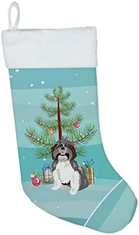 Caroline's bysures WDK3178CS Shih-tzu srebro i bijelo 2 božićne božićne čarape, kamin Viseći čarape