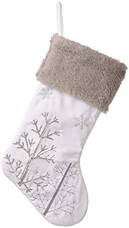 Glitzhome Fleece stablo i pahuljice Božićne čarape, 21.00 L, bijeli