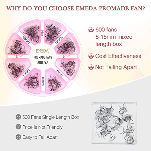 Emeda 180 Fans 8d Premade Fans Eyelash Extensions & amp; 600 kom šiljasta tanka baza Promade Loose Fans stabilno