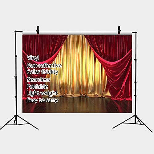 Qian 7x5ft Vinyl 3D prikazivačke pozorišne teme fotografije Poklonite pozadine Zlatne i crvene zavjese Foto Studio