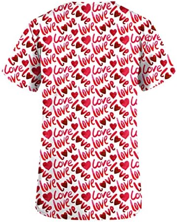 Ženska ljubav srce grafički piling majice za žene Casual kratki rukav V vrat džep radna uniforma medicinska