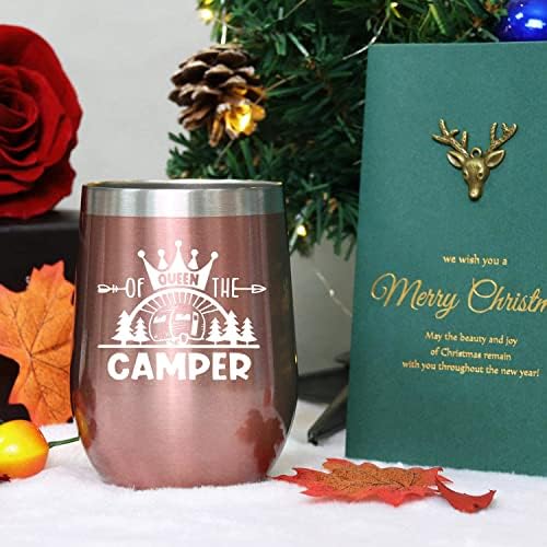 Coolertaste Queen of the camper čaša za vino, happy camper pokloni 12oz šolja, pokloni za kampere