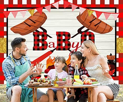 Shanshuiart BBQ Theme Party Backdrop Banner Drvena ploča Bijela i crvena rešetka Pozadina roštilja