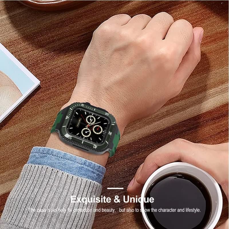 Kaiš za modifikaciju EEOMOIK za Apple Watch Band 45mm 44mm Metal Case + Keramički branik mod