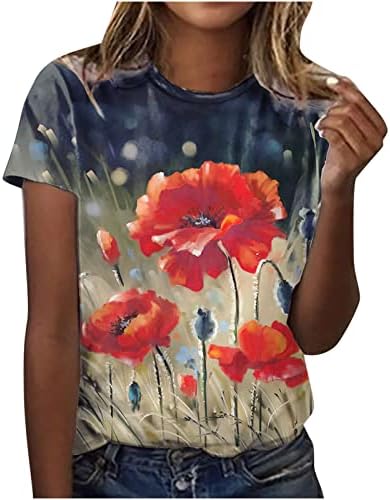 Bluza s kratkim rukavima Žene Jesen Ljeto Pamuk Crewneck Podnetvoritelj grafički grafički print cvjetni