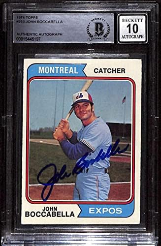 253 John Boccabella - 1974 bejzbol kartice za bejzbol BGS Auto 10 - bejzbol ploče sa autogramiranim karticama