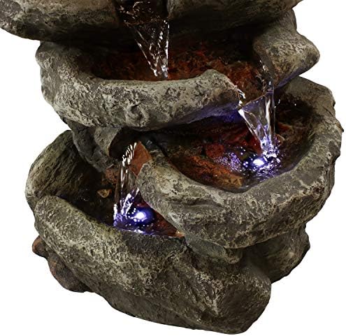 Sunnydaze Stone Falls 15-inčni čestir za vodu sa 6-nivoa sa LED svjetlima - Električna potopna pumpa