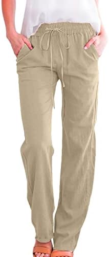 Pamučne lanene pantalone za žene Ležerne letnje pantalone sa džepovima vrećaste vezice čiste
