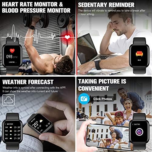 Amokeoo Smart Watch, fitness satovi za praćenje djelatnosti s otkucajem srca IP67 Vodootporni Bluetooth Android