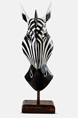 G6 kolekcija 19 drvena Tribal Zebra maska sa postoljem ručno rezbareni Kućni dekor naglasak