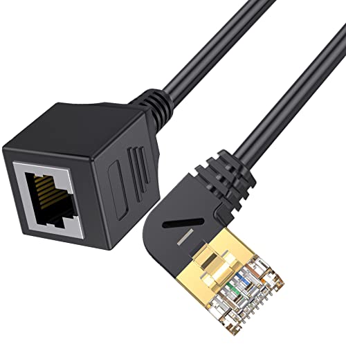 Traovien CAT 8 Ethernet produžni kabel, 90 stupnjeva lijevi kut muški do ženskog RJ45 CAT8 priključak