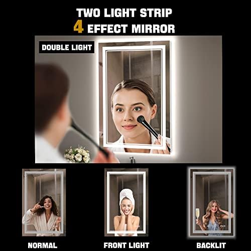 QueenFun 24x36 LED ogledalo kupaonice sa svjetlom, prednjem i pozadinom 3 boje pametno ogledalo