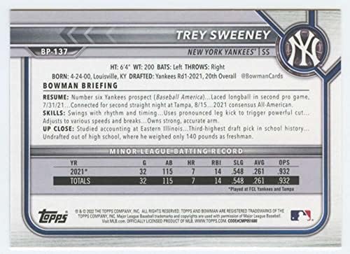 2022 Perspektiva Bowman BP-137 Trey Sweeney 1. bowman New York Yankees MLB bejzbol trgovačka kartica