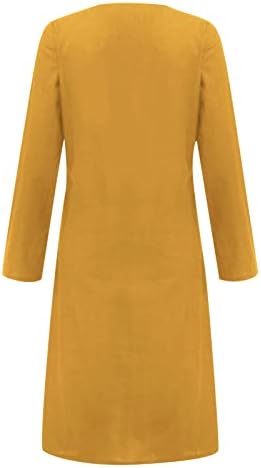 Fragarn ženska ljetna casual puna boja dugi rukav V-izrez za šivanje labavog džepa pamučna haljina