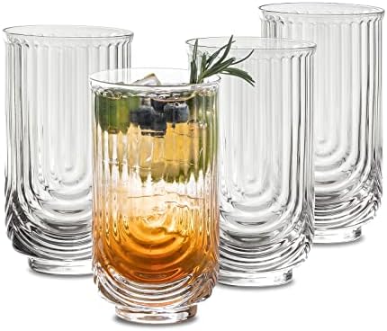 INSETLAN Vintage stakleni luk dizajn staklene čaše Set od 4, Fashioned Ripple Glassware Highball