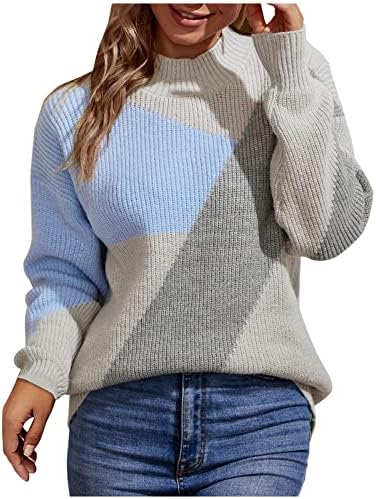 Ženska boja blok pletena džemper s dugim rukavima Crewneck labavi kintanski džemperi Ležerne prilike mekih skakača