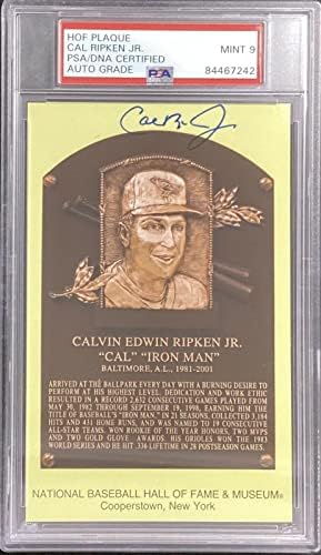 Cal Ripken Jr potpisao zlato Hof plaketa razglednica Orioles autogram PSA / DNK MINT 9-MLB rez potpisa