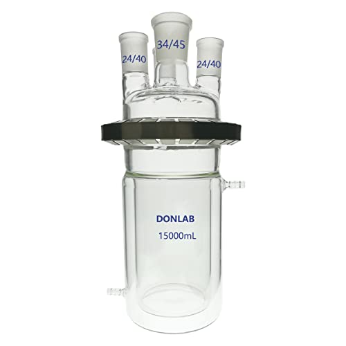 Donlab Rea-0128 dvostruka cilindrična reaktna čajnik s poklopcem, T-tipom četverorez T-tipa 29/42 - 29/42 bočni vrat 20000ml / 20l Kapacitet