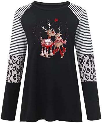 Božić T Shirt for Womens Crew vrat duksevi Stripe spajanje Raglan Dugi rukav pulover slatka