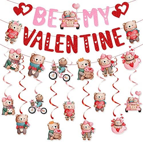 Budite moj valentinski banner zaljubljeni ukrasi za zabavu Bear Tema Valentinovo Banner viseći vrtlože