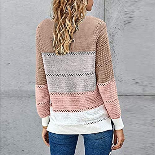 Muduh džemperi za žene obrezane V-izrezom Looja boja kontrast modni šavovi šuplji ležerni pulover