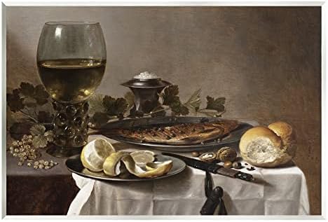 Stupell Industries Mrtva priroda sa vinom od haringe i hlebom Pieter Claesz slika na zidu
