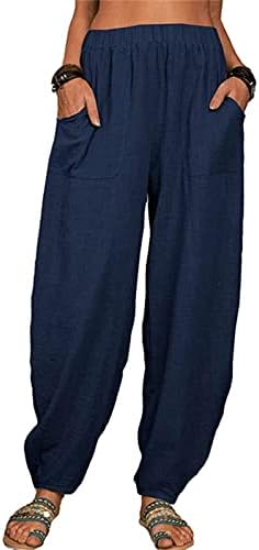Pamučne platnene hlače Žene Ljetni Harem Capris Hlače Labavi fit plaža joga hlače visoke elastične struke duge