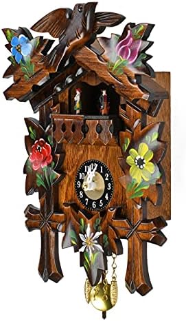 Muzička kutija Potkrovlje tradicionalni isklesani alpski cvjetovi crni šumski kvarcni sat