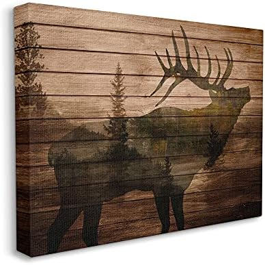 Stupell Industries Forest Elk Silhouette Rustikalni pejzaž planka uzorak planka, dizajnirao Kim