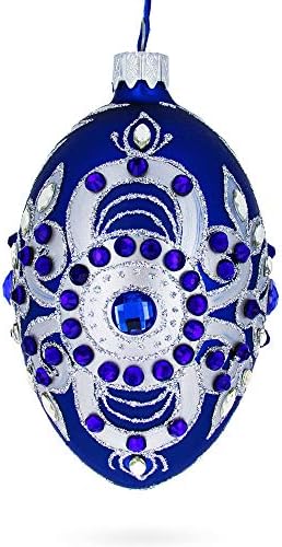 Srebro na plavom staklenom jajetu Božićni Ornament 4 inča