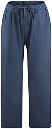 LCEPCY ženske pamučne lanene crteže kapri hlače lagano lagano ljeto slabe ležerne salonske pantalone sa džepovima