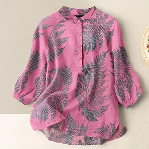 Teen Girls Vine cvjetna grafika opuštena fit bluza posada Henley vrat posteljina dugi 3/4 dolman